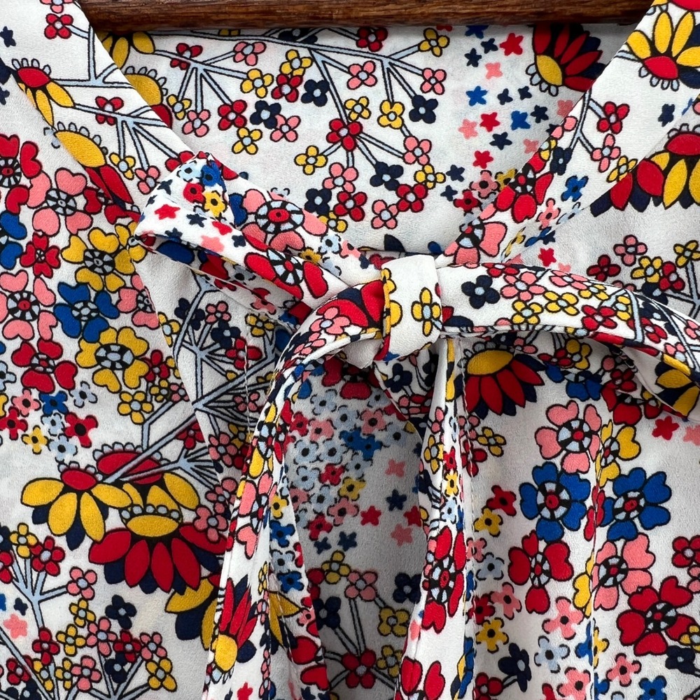 Talbots Floral Ditsy Blouse Womens 3X White Tie Neck Office‎ Preppy Cottage Boho - Picture 4 of 10